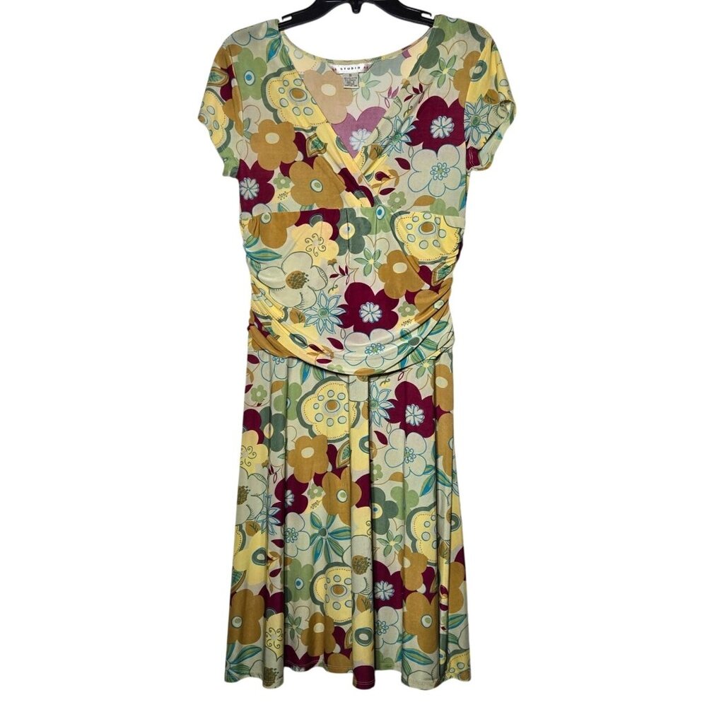 AA‎ Studio AA Multicolor Floral Midi Dress Size 10 Y2K Whimsical Retro Boho 90s